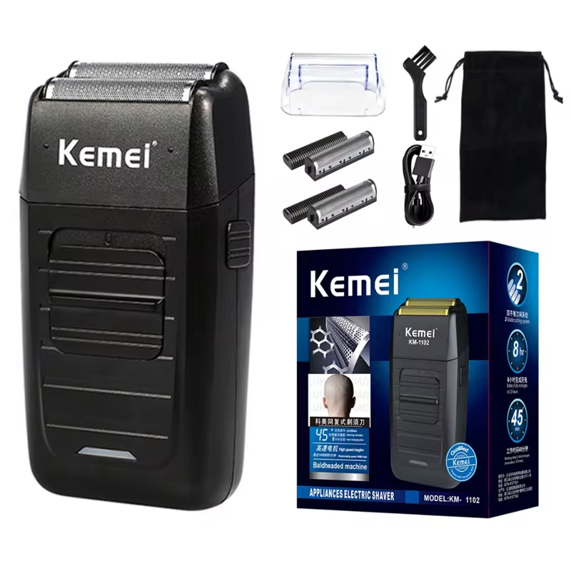 Kemei Oplaadbare Draadloze Scheerapparaat voor Mannen Twin Blade Reciprocating Baard Scheermes Gezichtsverzorging Multifunctionele Sterke Trimmer KM-1102