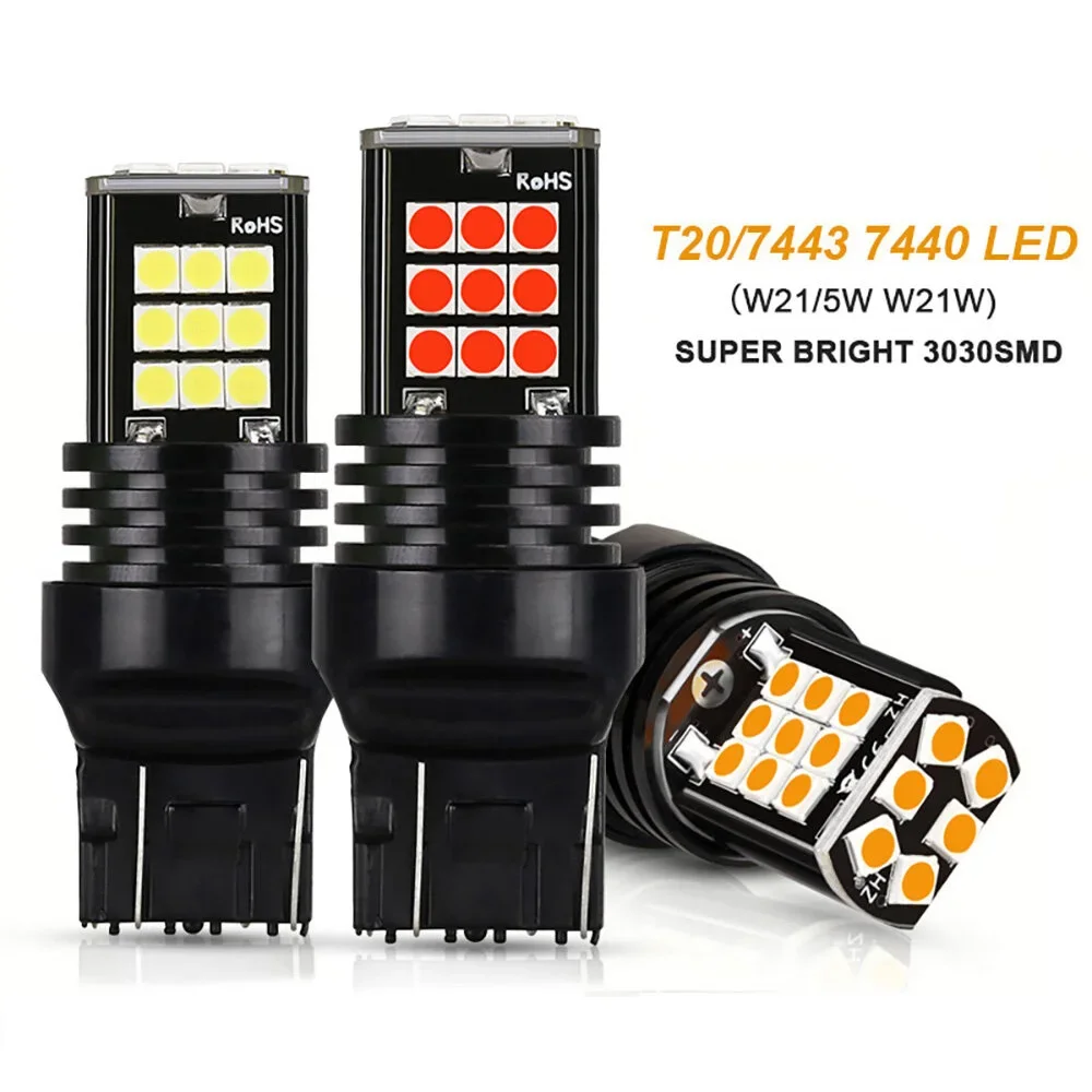 2pcs T20 7334 ไฟเบรค LED ย้อนกลับหลอดไฟ Fit สําหรับ Universal รถ 7440 W21W W21/5W Amber สีแดง 12V
