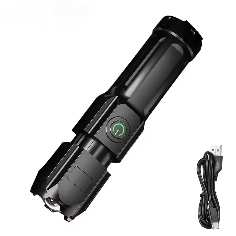ไฟฉายสว่างพิเศษ แบตเตอรี่ในตัว ไฟฉายฉุกเฉิน ส่องไกล 5 กม. 1500 วัตต์ ไฟฉาย LED กำลังสูงสุด ไฟฉายยุทธวิธี