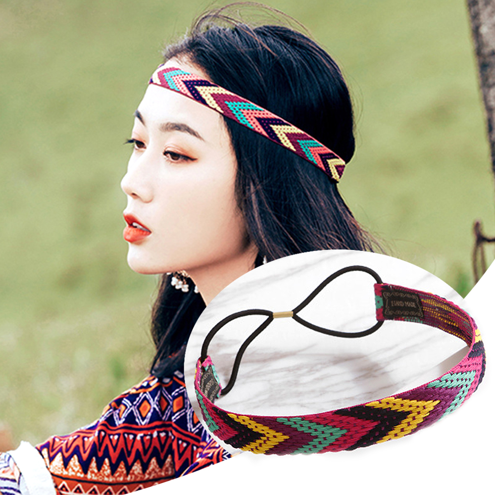 Boho Ikat Kepala Kepang Warna-warni Antik Bandana Elastis Anti Selip Ikat Rambut untuk Anak Perempuan Aksesori Rambut Pesta Pantai Musim Panas
