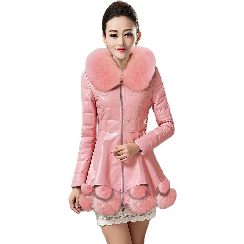 Haining-Chaqueta de algodón de piel sintética para mujer, abrigo de longitud media con capucha de pelo de zorro de imitación, cárdigan Delgado, rompevientos, Invierno