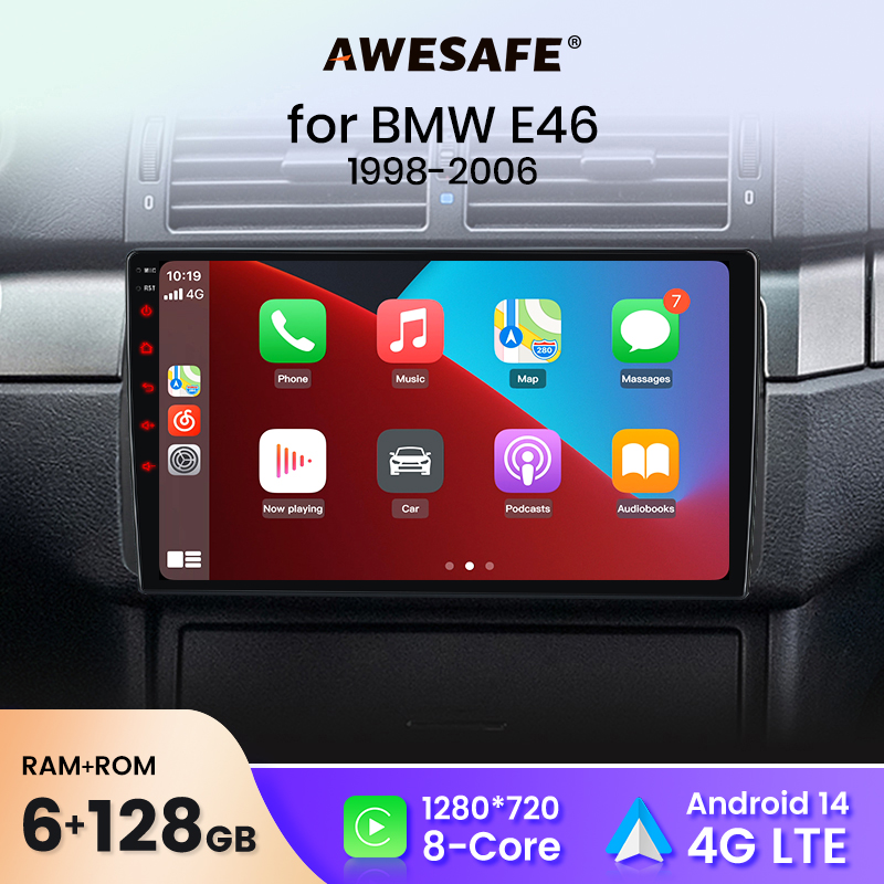 AWESAFE Draadloze CarPlay Android Auto Autoradio Stereo voor BMW E46 Coupé M3 316i 318i Auto Intelligente Systemen BT FM RDS Plug & Play SWC Verzending vanuit UK naar Nederland