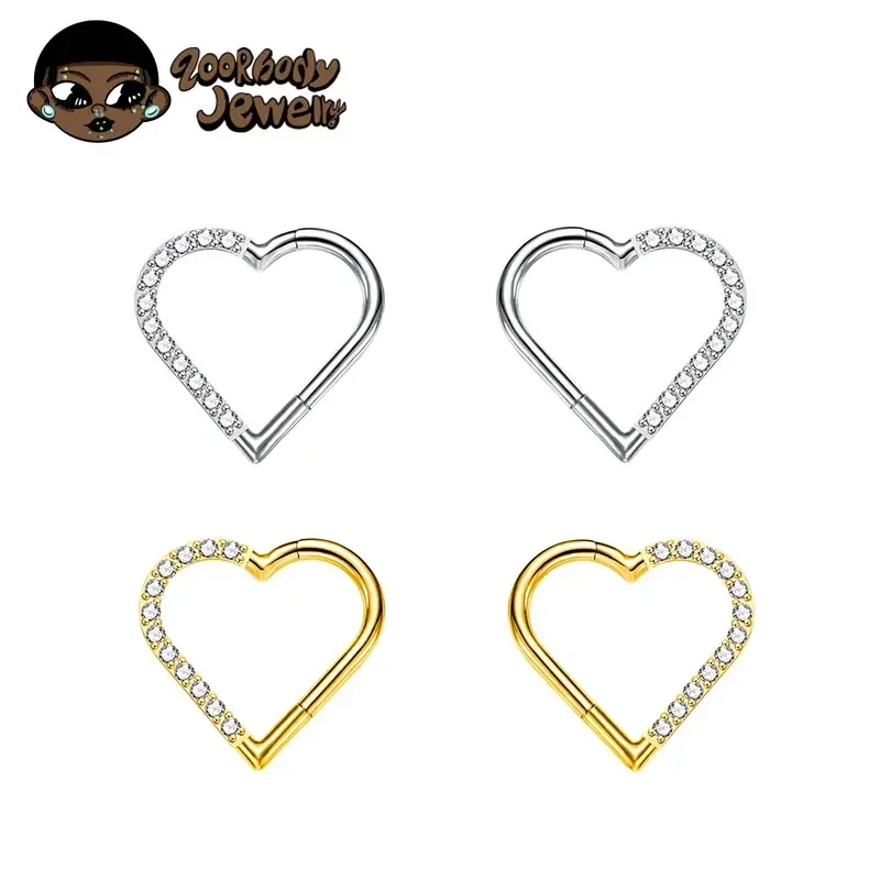 Anillo de nariz perforado con forma de corazón Daith ASTM F136, diafragma de grado de implantación, 16G, Clicker, Tragus, pendiente de cuero, joyería para el cuerpo al por mayor