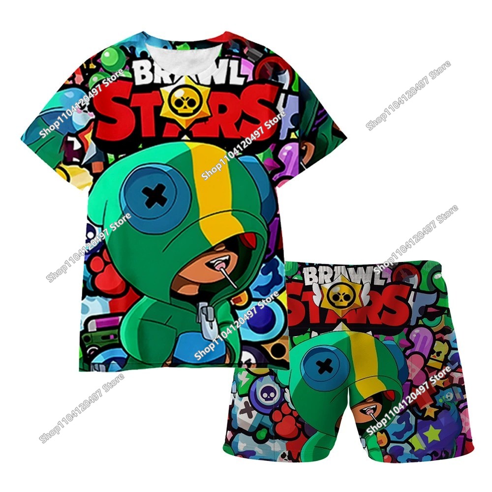 Nieuwe kinder T-shirt shorts set cartoon jongens meisjes kinderen Brawl Stars zomer baby set meisjes korte mouwen pyjama jongens nachtkleding