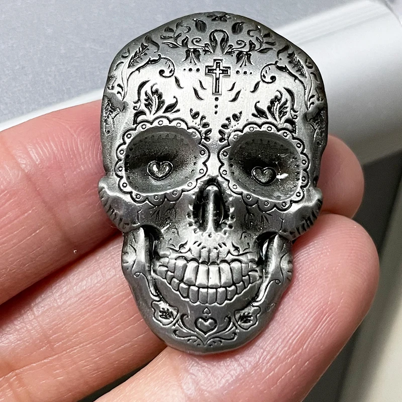 Broche en os de crâne de sucre, Badge en métal squelette, accessoires de bijoux gothiques du jour des morts