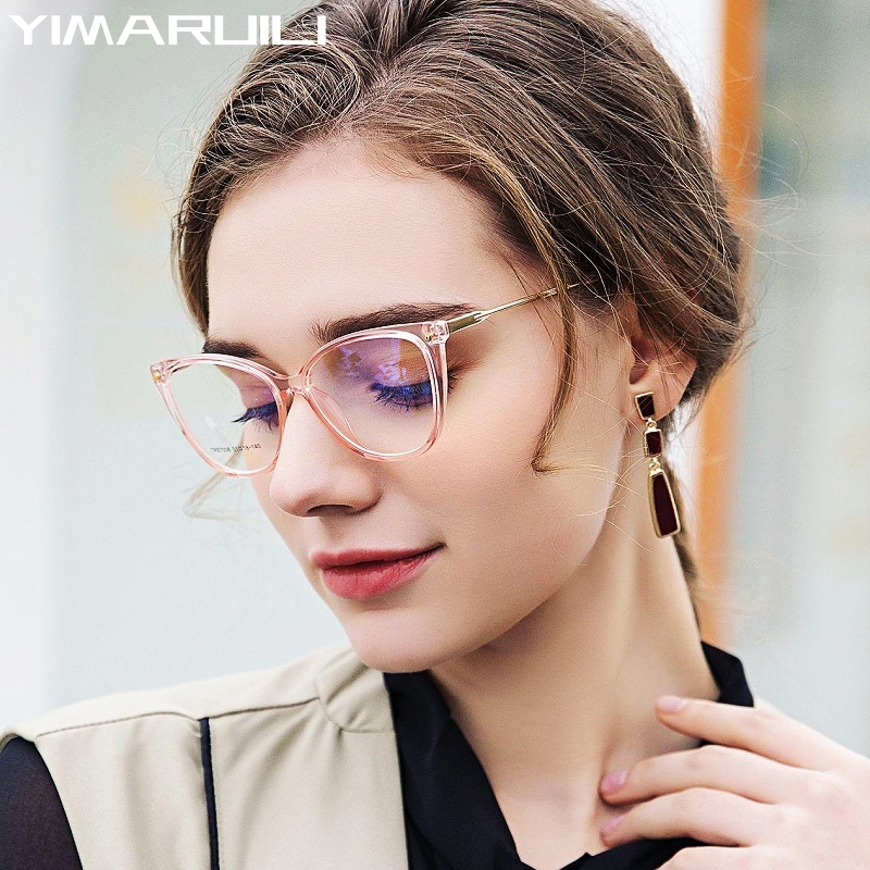 Yimaruili แว่นสายตาสั้นโลหะผสม TR90ผีเสื้อแฟชั่นย้อนยุคน้ำหนักเบาพิเศษแมวตา8700กรอบแว่นตาผู้หญิง