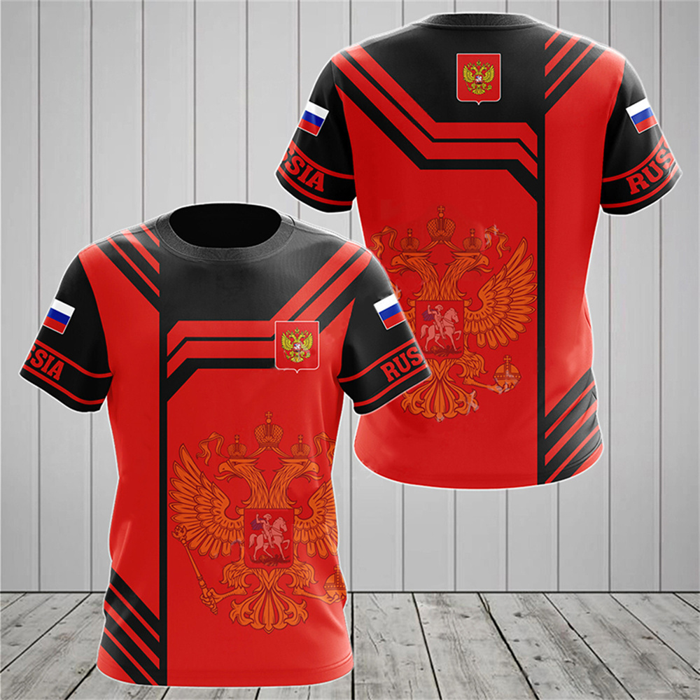 Rosja T-shirty męskie Casual Luźny okrągły dekolt Flaga rosyjska Topy z krótkim rękawem Koszulki Odzież męska T-shirt oversize Streetwear