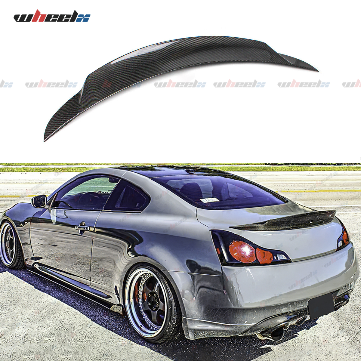 Spoiler bagasi Duckbill belakang mobil untuk Infiniti G37 Q60 Coupe 2008-2013 serat karbon