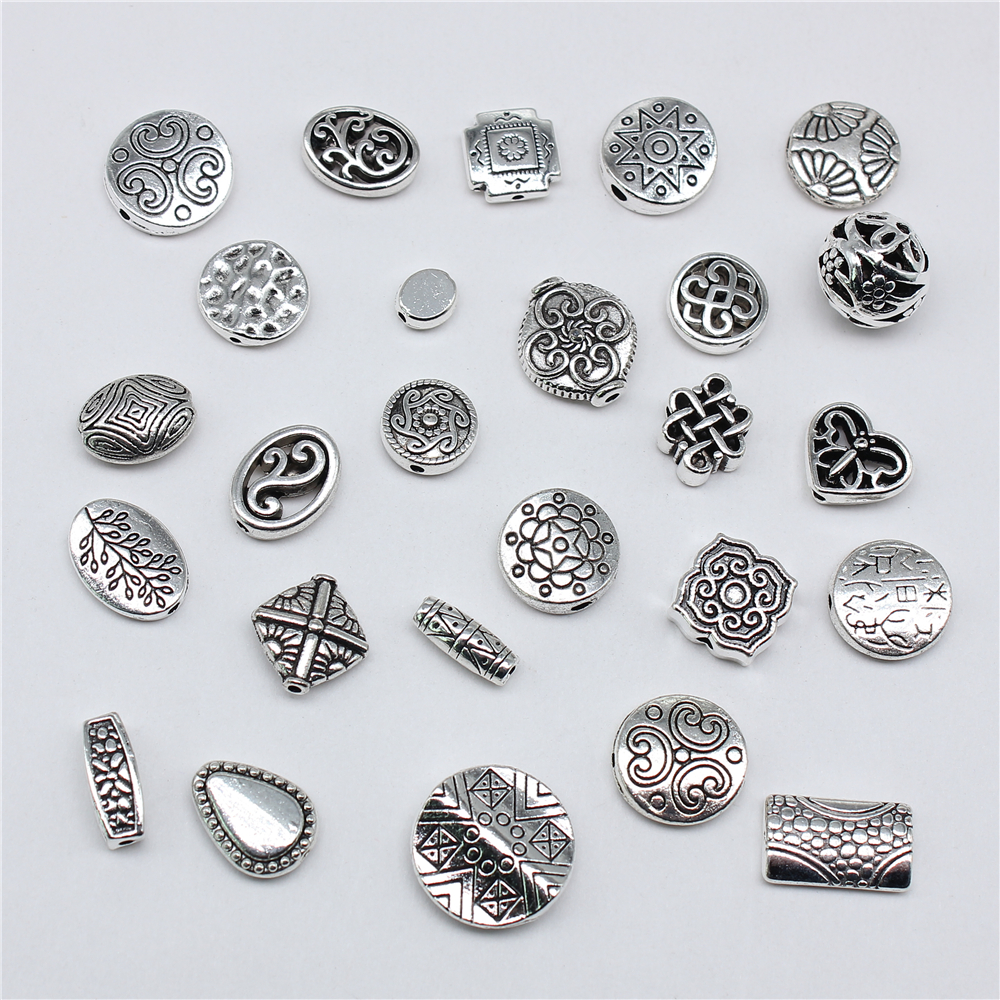 10 pièces de perles en alliage métallique pour la fabrication de bijoux, perles sculptées de couleur argent Antique, bricolage artisanat, résultats de fabrication de bijoux tibétains faits à la main