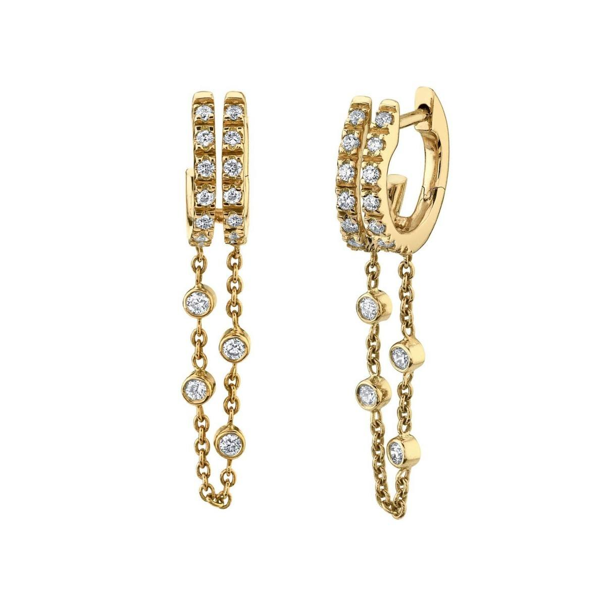 2025 New Tassel Long Chain Bezel Round CZ Geometric Multi Piercing Dangling Drop Women Fashion Earring