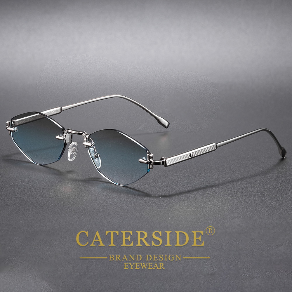 Мужские безрамные солнцезащитные очки CATERSIDE, высококачественные солнцезащитные очки с металлической оправой в форме многоугольника Y2K, женские солнцезащитные очки для вечеринок и активного отдыха, UV400