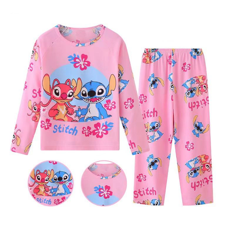 ฤดูใบไม้ผลิใหม่เสื้อผ้าเด็กชุด Stitch Angel Boy ชุดนอนแขนยาวกางเกงเสื้อผ้าเด็กชุดนอนชุดเด็กทารกชุดนอน