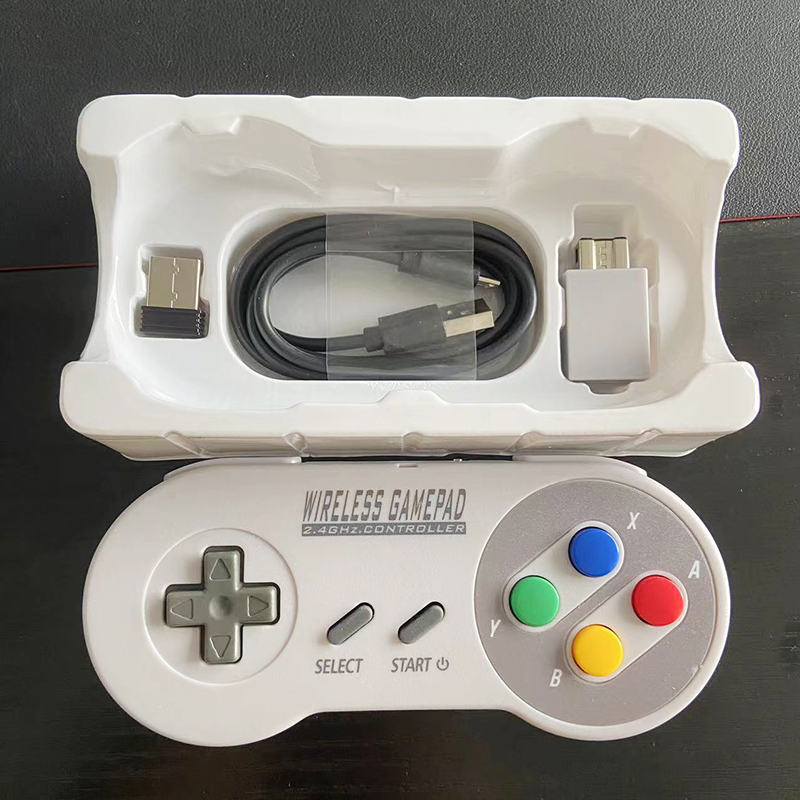 2 controlador de juego receptor inalámbrico botón colorido 2,4G Gamepad Joypad Joystick Compatible con SNES Mini PC Windows NS Switch