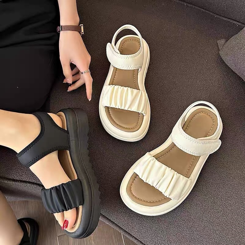 Sandalias antideslizantes de suela gruesa para niña, zapatos elegantes y cómodos, con punta abierta, resistentes al desgaste, para playa, Verano