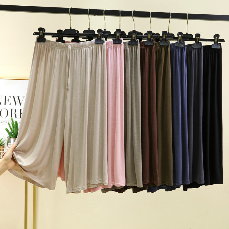 Большие размеры от L до 6XL, женские брюки из модала с U-образным вырезом, летние широкие брюки длиной до икры, короткие брюки на шнурке, повседневные брюки для домашней одежды
