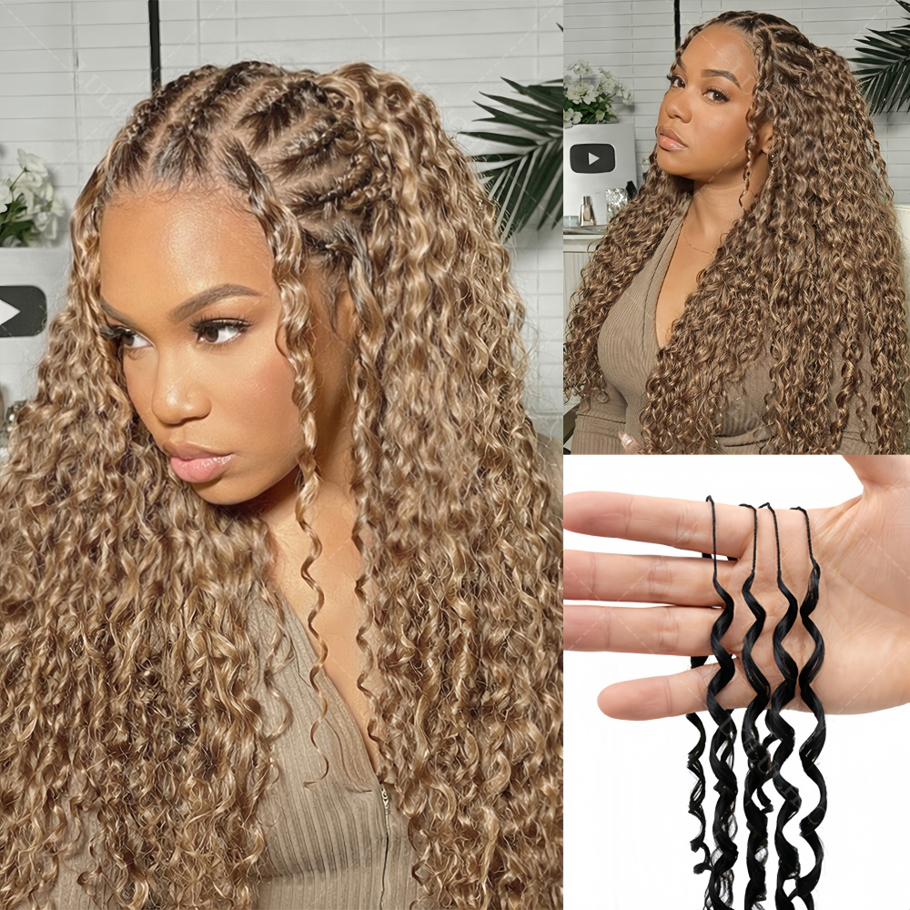 Extensiones de Cabello Humano Rubio con Nudos Milagrosos, Ondas Profundas, Ligeras y Pre-separadas para Trenzas