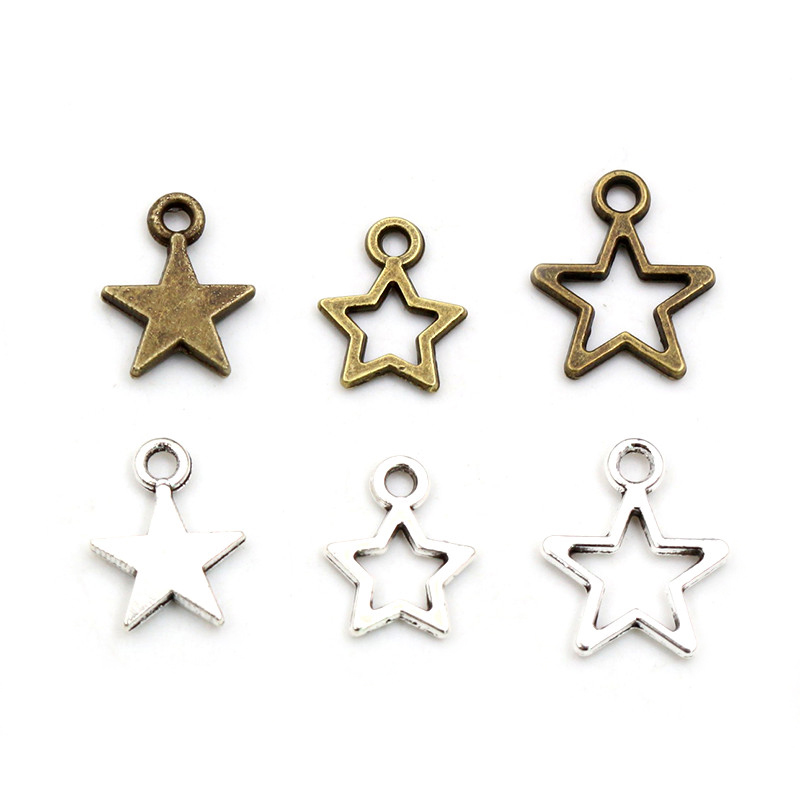100 Buah Liontin Ornamen Bintang Kecil Perunggu Antik Warna Perak Zinc Alloy DIY Aksesori Pembuatan Perhiasan untuk Kalung Gelang