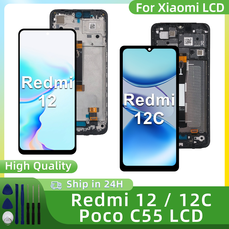 Tela LCD 12C para Xiaomi Redmi 12C Poco C55 Display Touch Screen Digitizer para Redmi 12 Display 23053RN02A Peças de Reposição LCD