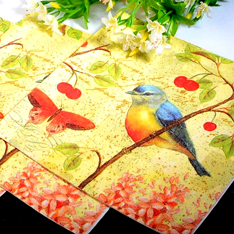 クリエイティブペーパーナプキンプリント、カラフルな漫画、magie、sparrow、bird、Wedding Mouth、placemat、33cm、10個、バッグあたり20個