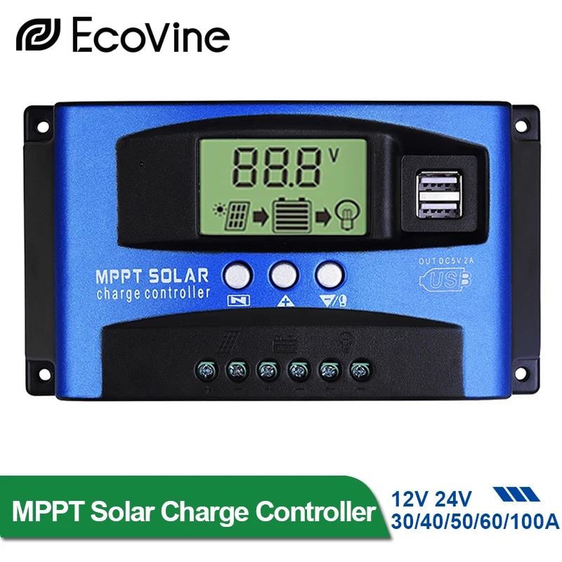 Controlador de carga solar mppt 12v 24v painel solar carregador de bateria 30a 40a 50a 60a 100a duplo usb display lcd regulador com carga