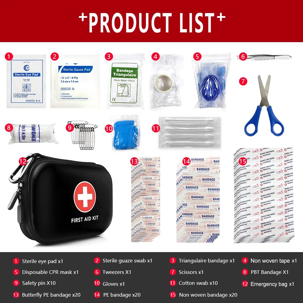 Carbou 90 pçs à prova dwaterproof água ao ar livre viagem carro kit de primeiros socorros casa pequena caixa médica kit sobrevivência emergência acampamento doméstico