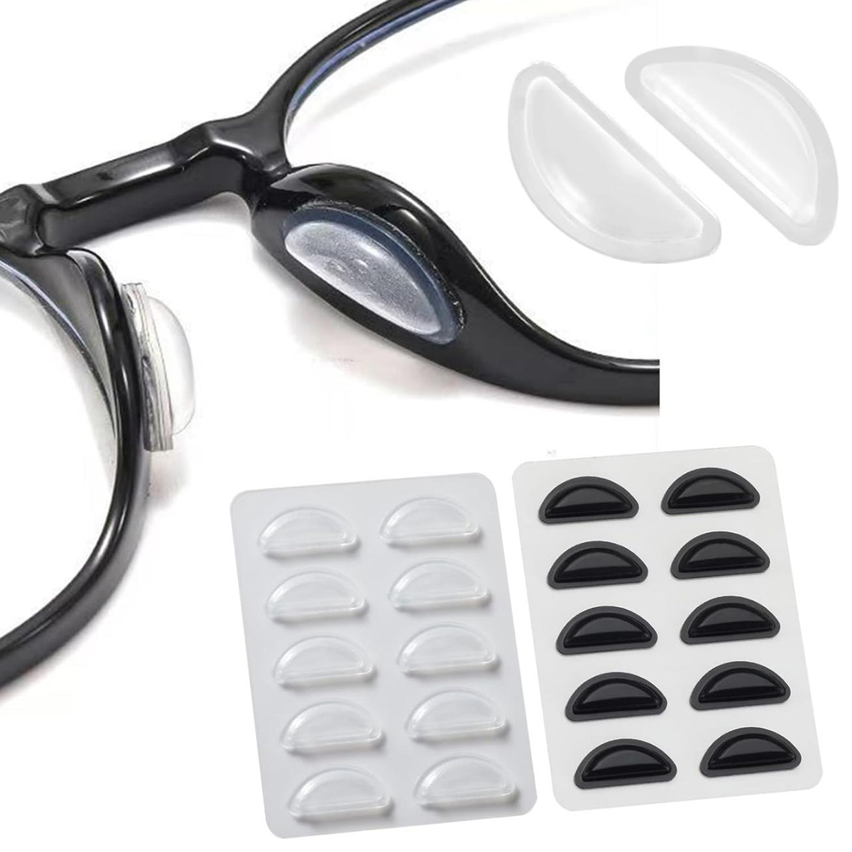 5/10 pares de almohadillas nasales antideslizantes súper adhesivas para gafas, almohadillas adhesivas de silicona suave para la nariz para piezas de gafas con marco de plástico