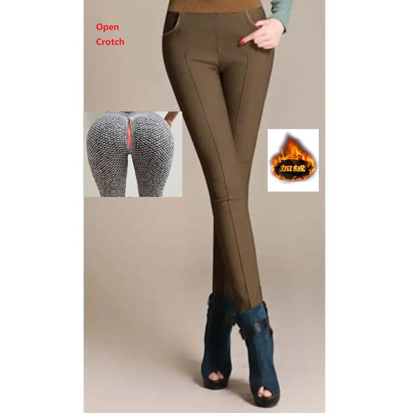 Virilha aberta outono e inverno fleece-forrado leggings grossos roupa exterior das mulheres ajuste fino emagrecimento tappered lápis calças coreano