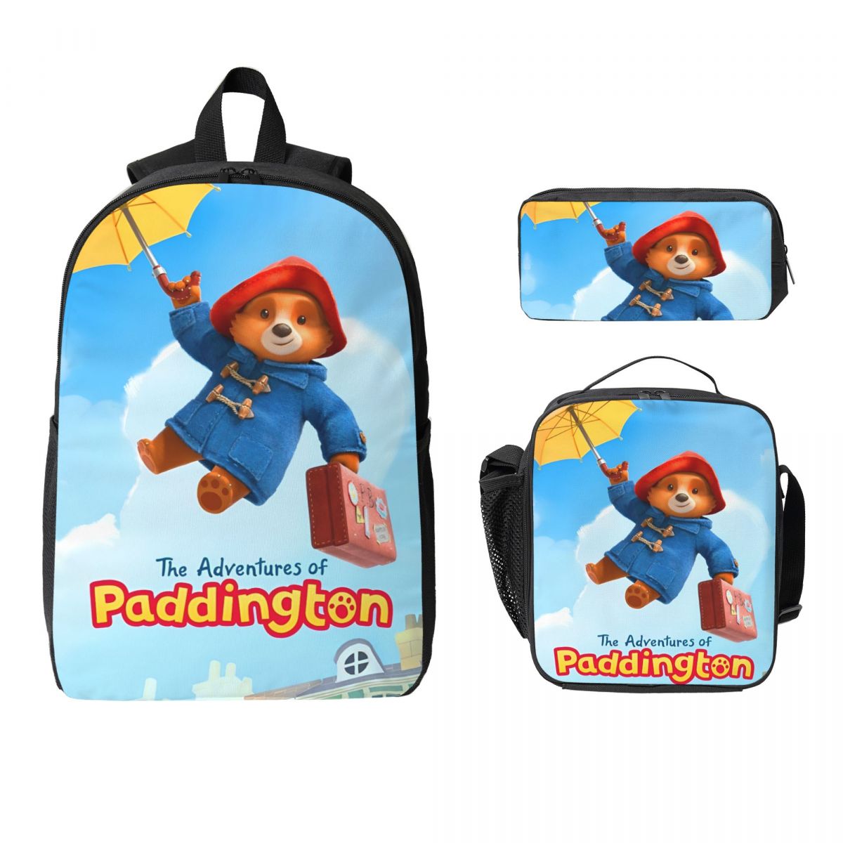 3Pcs Paddington Brown Bear  Backpack Set for Girls Boys Pen Bags Bookbag Sets with Lunch Box For School Students Daypack
