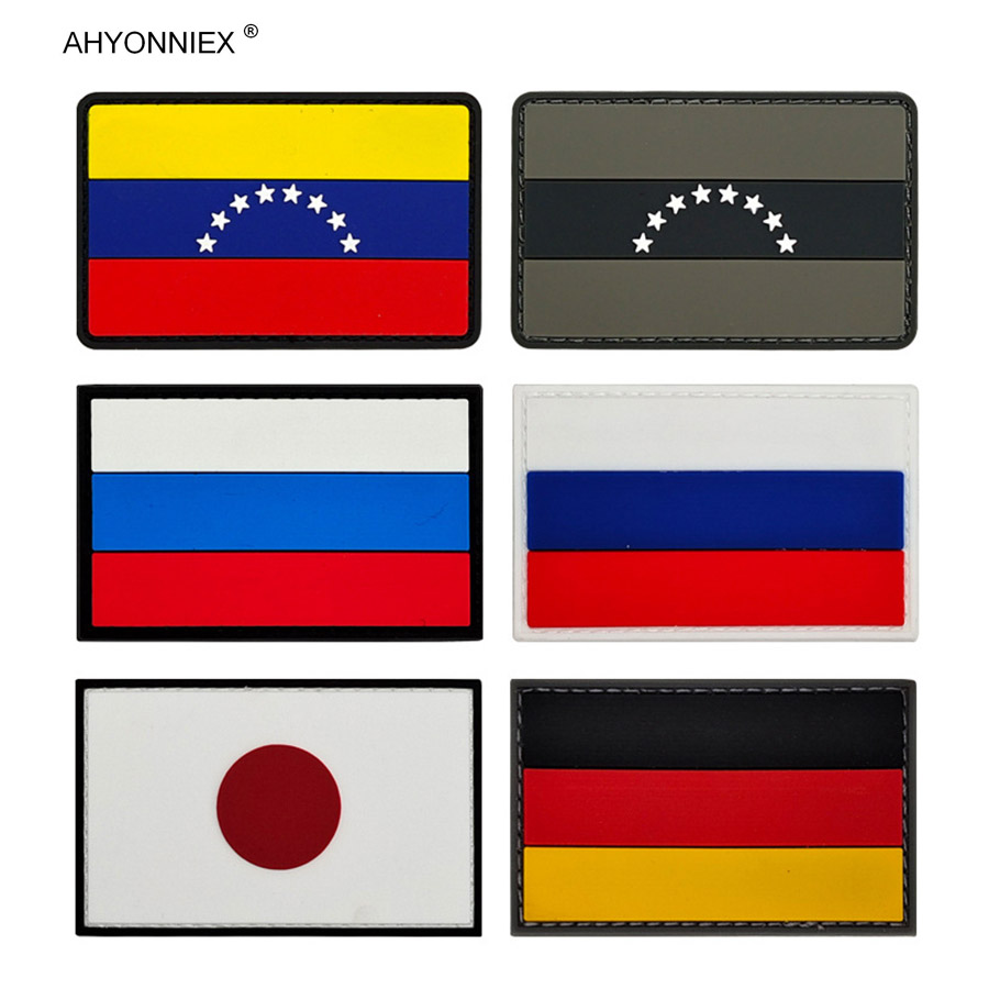 1PC Materiał PVC Rosja Niemcy Wenezuela Japonia Flaga Naszywka Taktyczna Wojskowa 3D Gumowe Naklejki Na Dżinsy Odzież Torby Odznaki