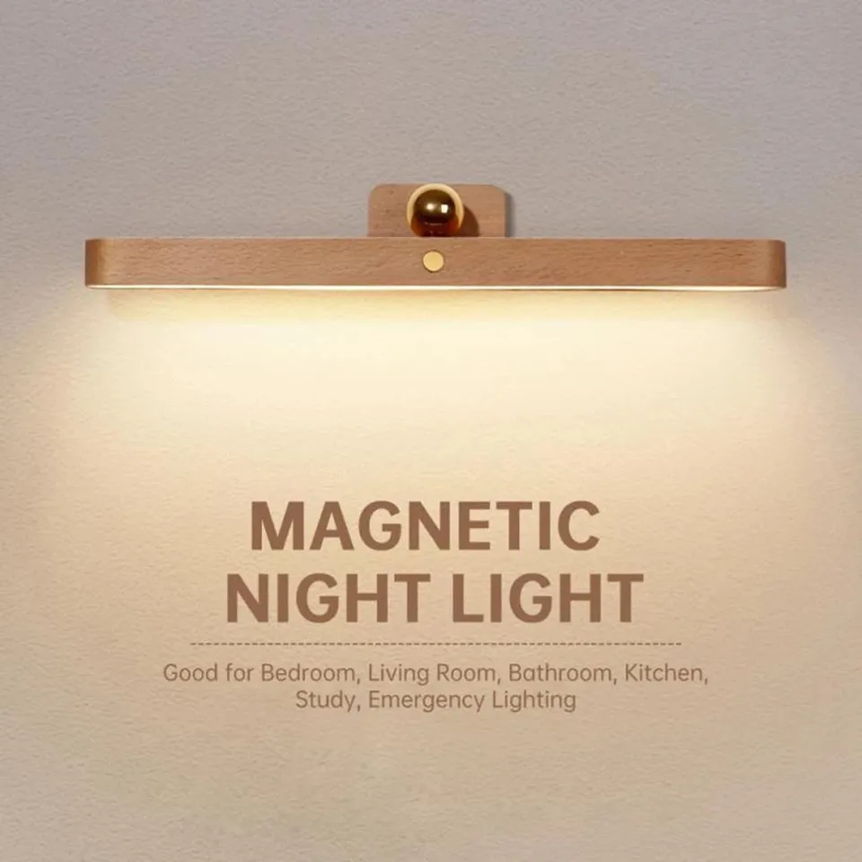 Luz de espelho sem fio de madeira LED luz noturna ajustável iluminação de leitura design lâmpada de parede de cabeceira
