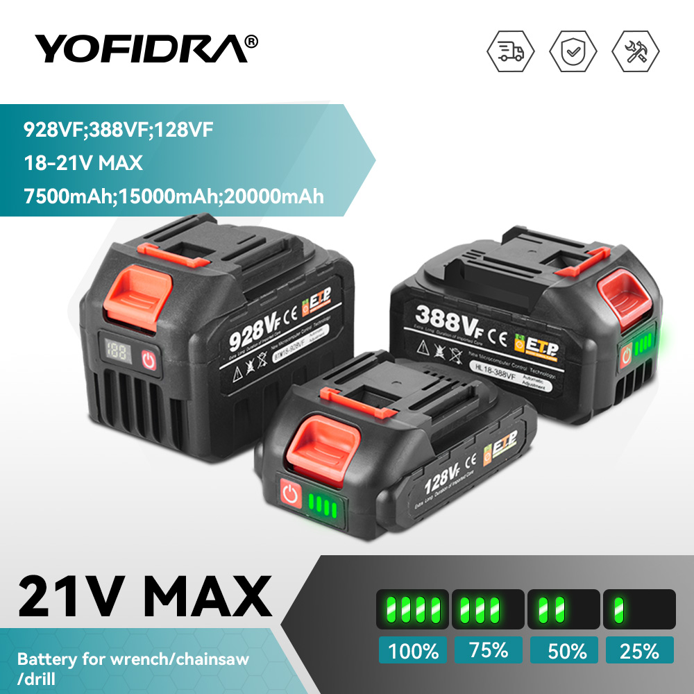 YOFIDRA 20V 18V Akumulator Litowo-Jonowy 928vf 388vf 128vf 22500mAh z Wtyczką do Elektronarzędzi, Zamiennik Akumulatora
