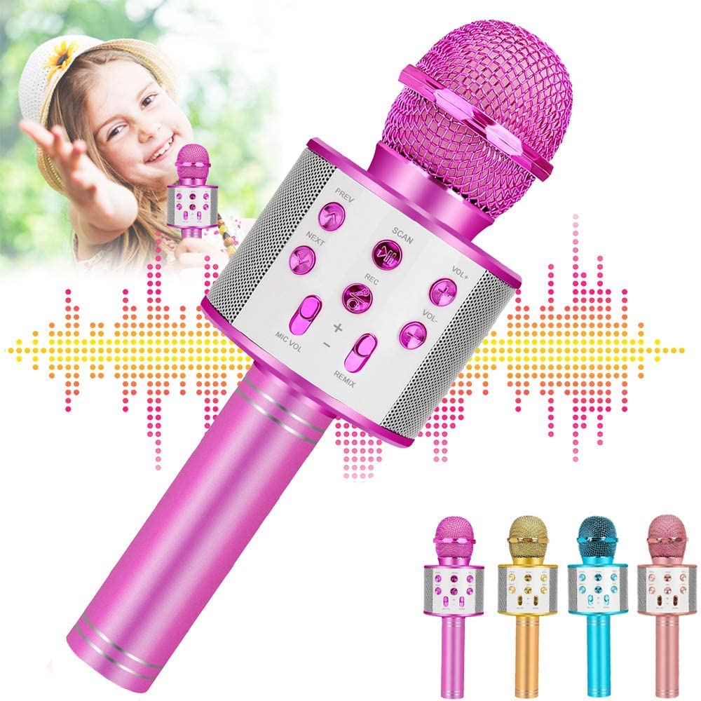ハンドヘルドワイヤレスBluetoothカラオケマイクスピーカー子供用、ホームパーティー歌うマシンマイク、子供用楽しいおもちゃ