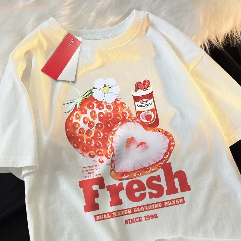 Fragola 1998 Magliette Donna Comoda maglietta casual Coppia Magliette Girocollo T-shirt Magliette grafiche Personalità Harajuku
