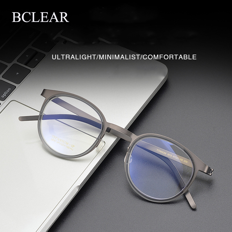 BCLEAR Ultralight Pure Titanium Retro uomo donna occhiali montatura occhiali occhiali rotondi miopia occhiali da vista moda