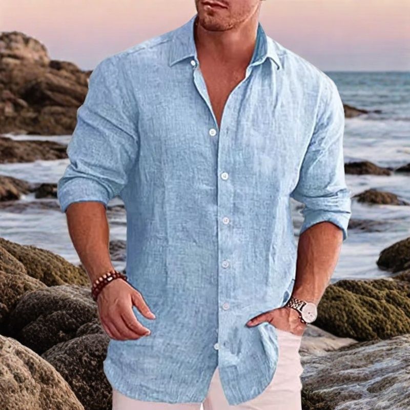 Chemise polyvalente à manches longues pour hommes, coton, lin, décontracté, style de villégiature, médicaments, chaud, monochrome, automne, nouveau