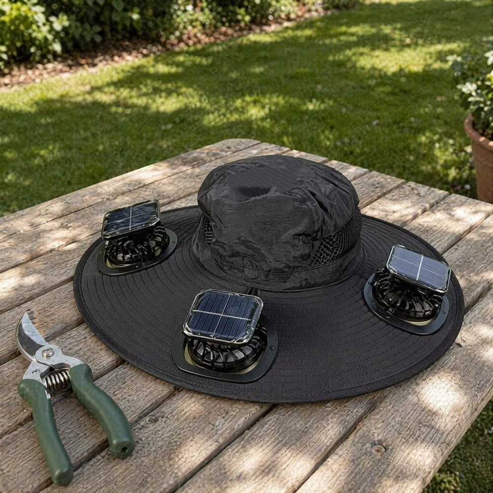 Gorra con 3 Ventiladores Solares, Transpirable, Protección UV, Visera con Ventilador para Verano, Ligera, Viento Fuerte, Ala Ancha, para Viajes al Aire Libre