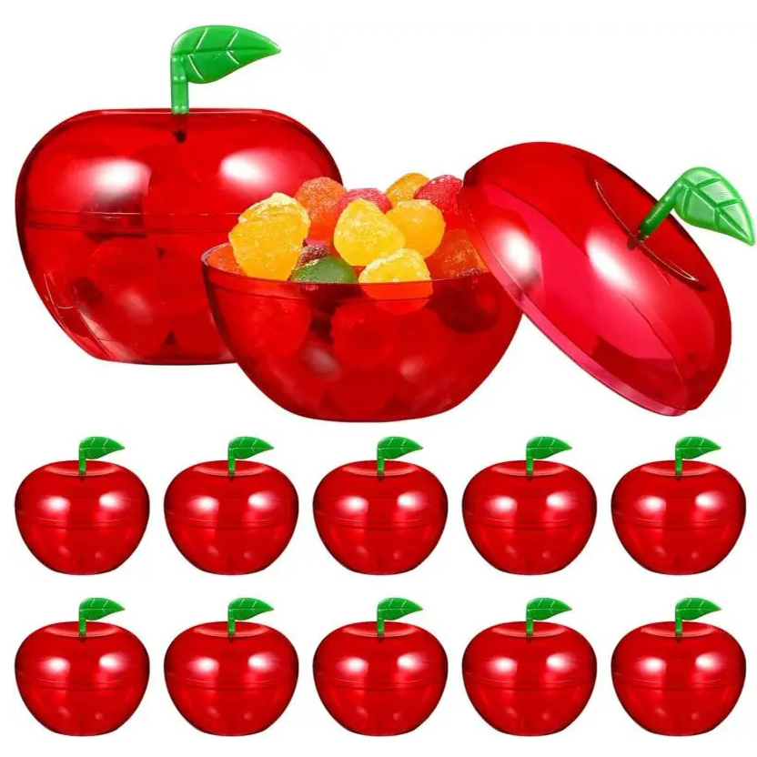 5/10 buah wadah Apple dekorasi salju putih stoples kue plastik wadah Apple merah kotak permen apel hadiah pesta kebaikan