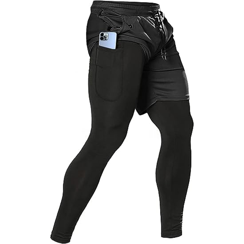 メンズスポーツパンツ 2 in1 トレーニングアスレチックジャージスポーツウェアワークアウト男性ジョギングパンツジムフィットネスランニングパンツ男性