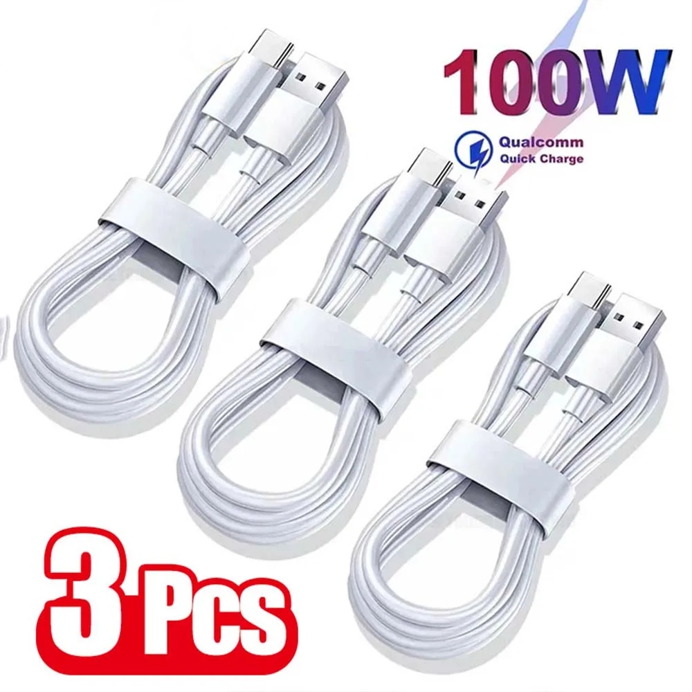 3 uds 100W 6A USB tipo C Cable USB línea de carga súper rápida para Xiaomi Samsung Huawei Honor carga rápida Cables USB C Cable de datos