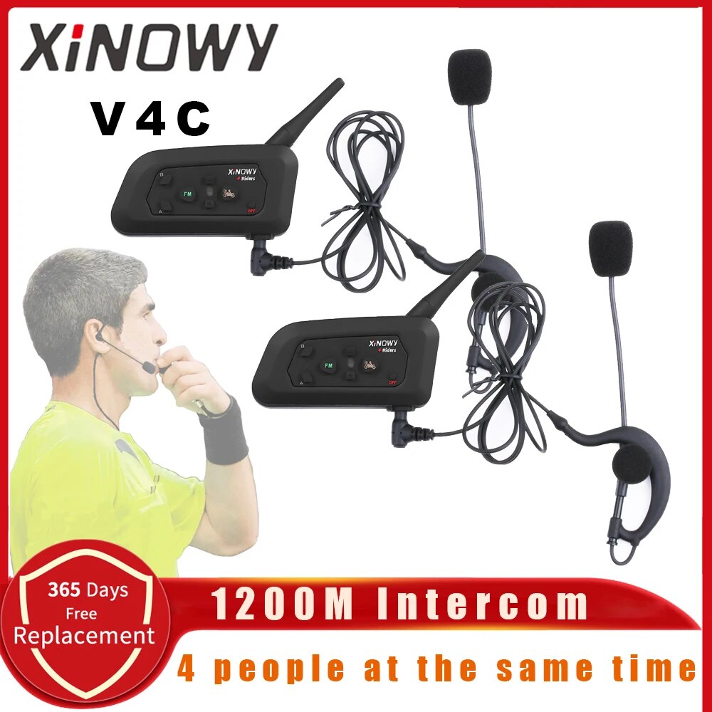 Xinowy v4cレフリーヘッドセットBluetoothインターホン全二重1200mサッカーサッカーイヤホンイヤホンbtインターホンfmラジオ付き