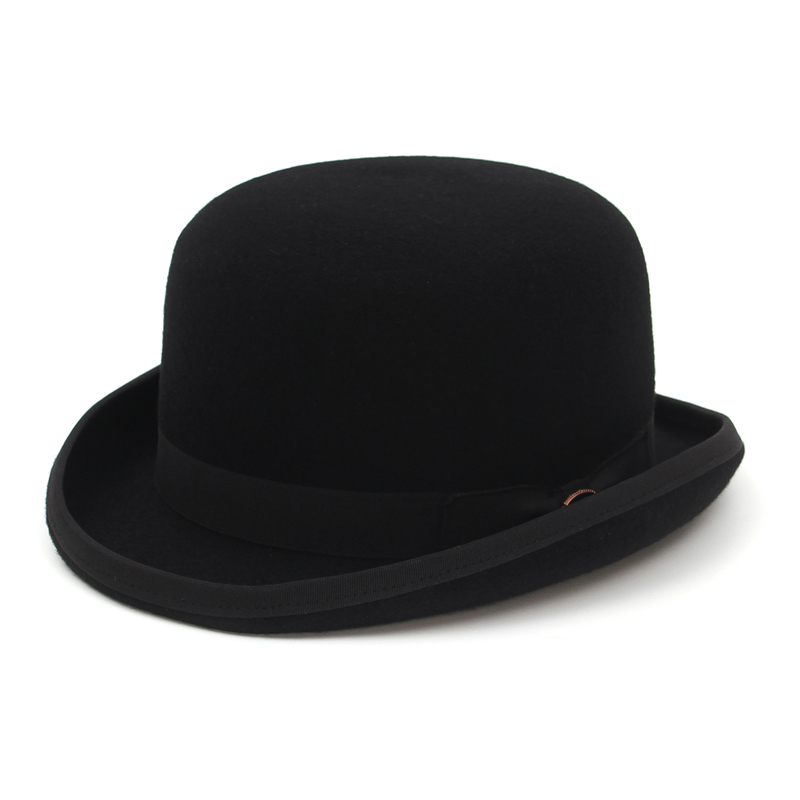100% filc wełniany czarny melonik Derby dla mężczyzn kobiety satynowa podszewka Fashion Party formalny kostium Fedora czapka magika
