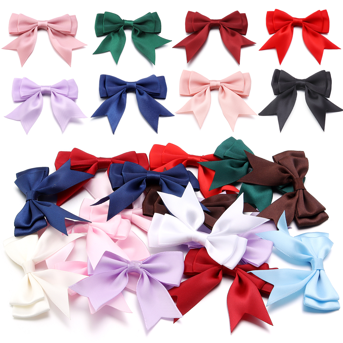 10 pçs/lote arcos de fita de cetim colorido dupla camada bowknot para diy artesanato headwear roupas festa de casamento decoração acessórios