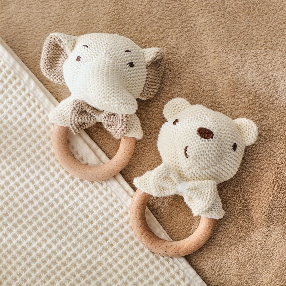 Baby Rattle ของเล่นหมีน่ารักโครเชต์สัตว์ของเล่นการ์ตูนไม้ Teether Baby Mobile Crib ผลิตภัณฑ์ไม้ทารกแรกเกิด Rattle ของเล่น