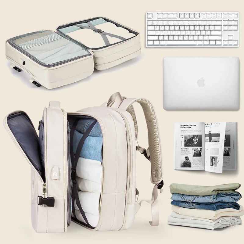 Likros Reisrugzak voor Vrouwen Uitbreidbaar Weekender Wandelen Laptop Rugzak met USB-poort Grote Waterdichte 40L Heren Rugzak