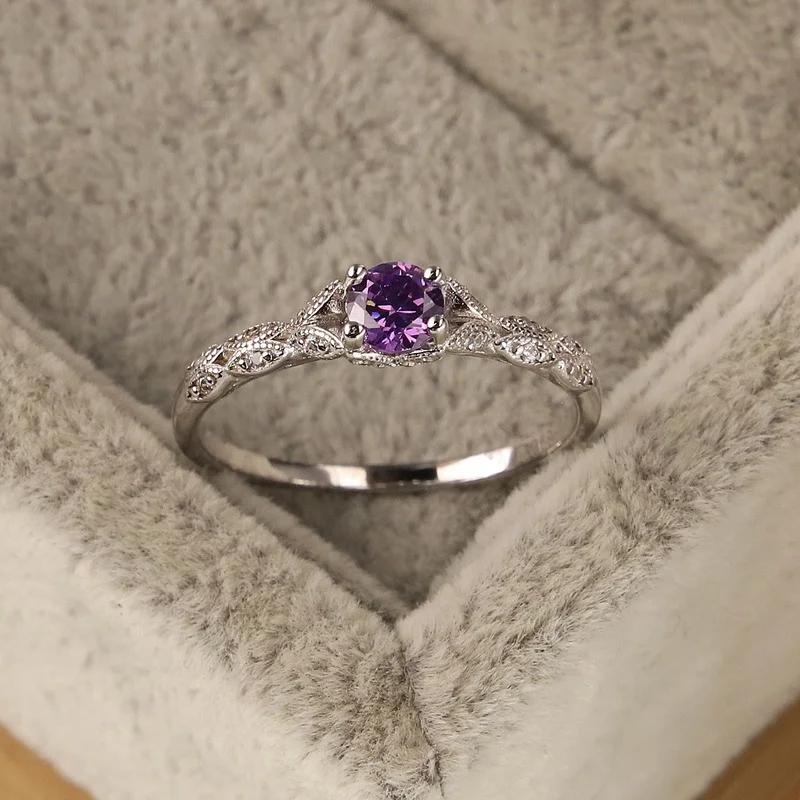 เงินสเตอร์ลิงหรูหราสไตล์ Amethyst Zirconia แหวนผู้หญิงในยุโรปและอเมริกาแฟชั่นอัญมณีแหวนอารมณ์