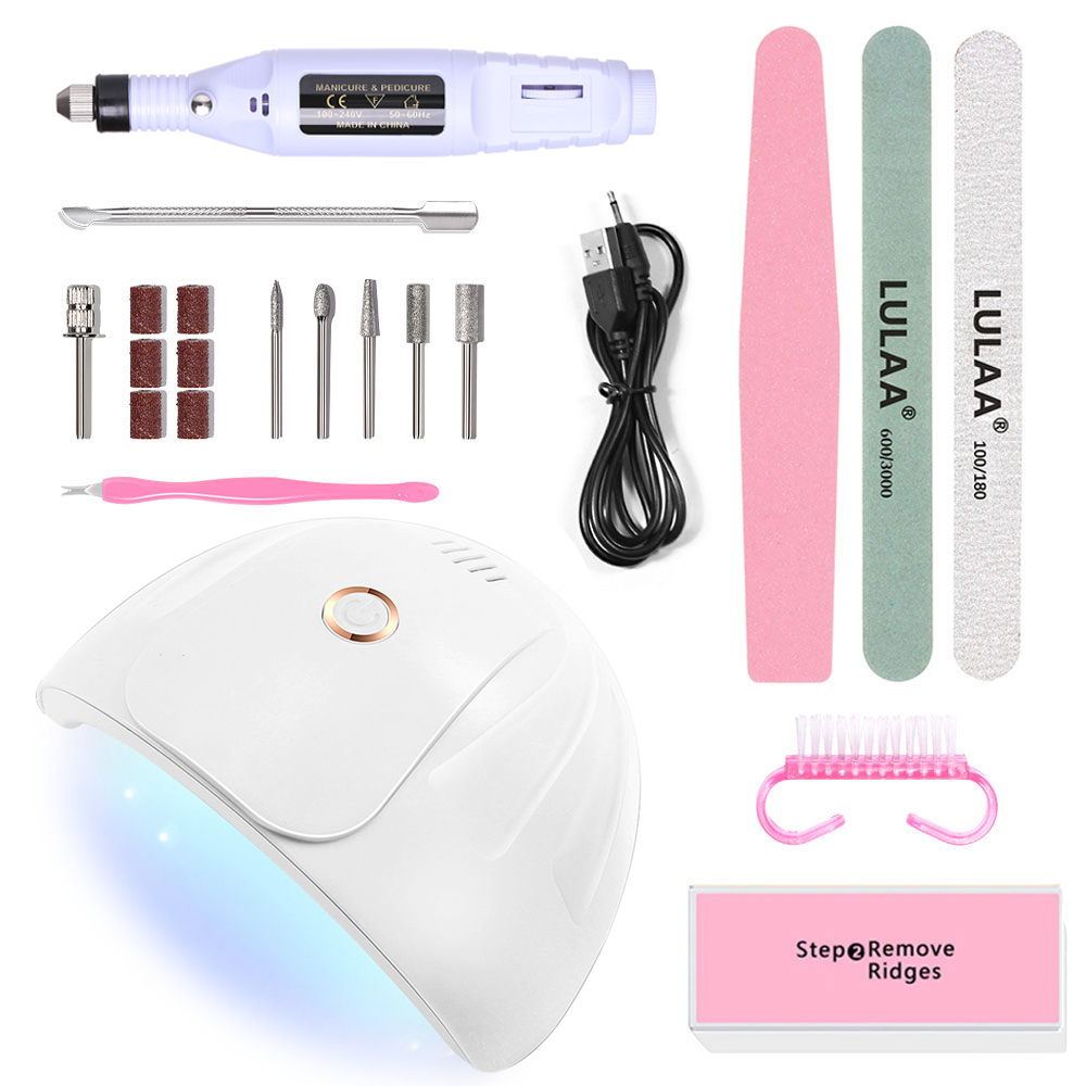 LINMANDA zestaw do Manicure z profesjonalną wiertarką do paznokci i lampą do suszenia paznokci zestaw frezów obcinacz do skórek Pusher