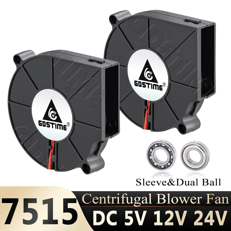 Gdstime 7515 ventilador 24V 12V 5V 75x75x15mm ventilador Radial 75mm 7cm doble bola 2PIN ventilador USB DC Turbo enfriador centrífugo