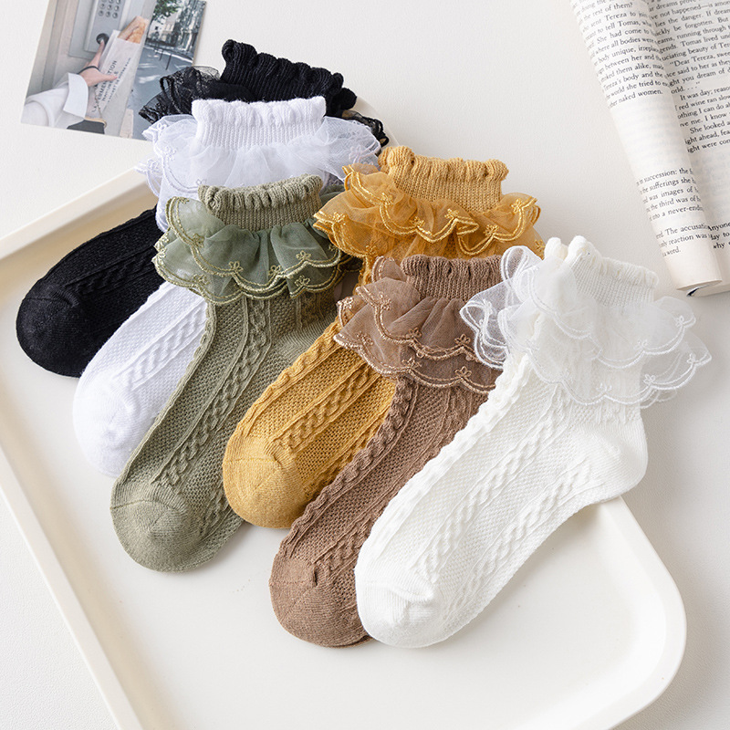 3 pares/lote verão meninas meias do bebê crianças plissado meias bonito crianças babados branco preto rendas meias de algodão para 1-10years