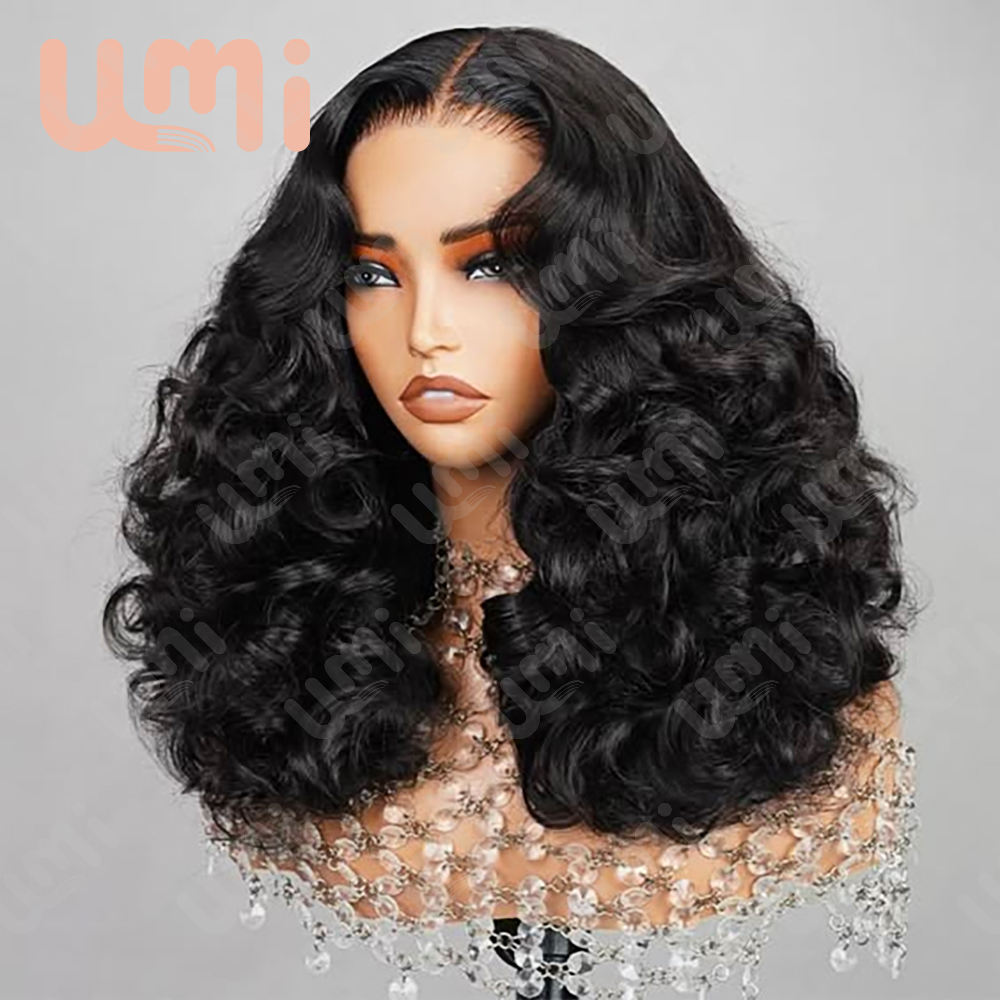 Umi 230% cabelo humano sem cola ondulado 13x4 perucas dianteiras do laço transparente para as mulheres onda do corpo peruca frontal do laço curto bob peruca de cabelo humano