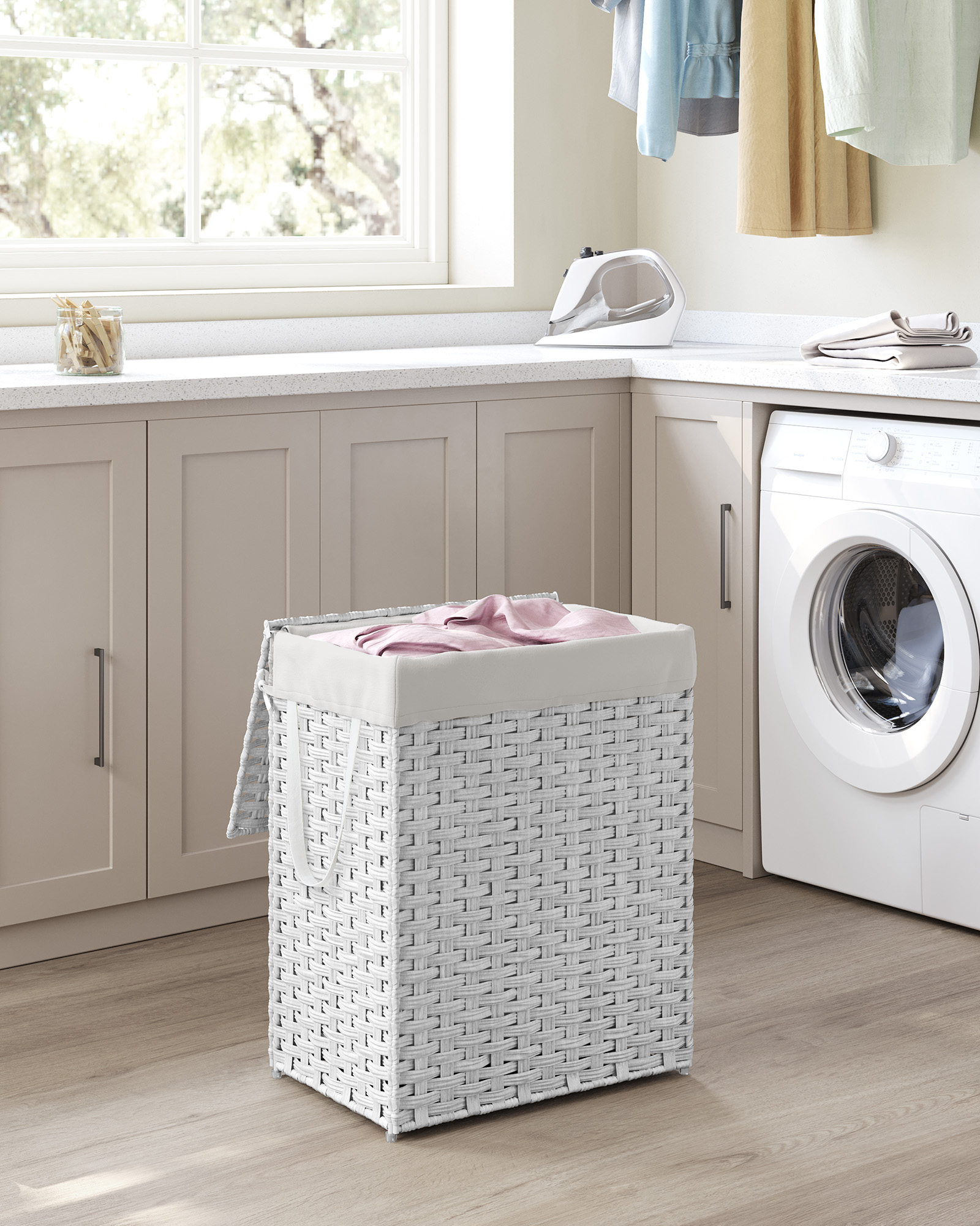 Songmics Opbergmand, 90l Vuile Wasmand Met Deksel, Opvouwbare, Afneembare Stoffen Tas En Handgrepen